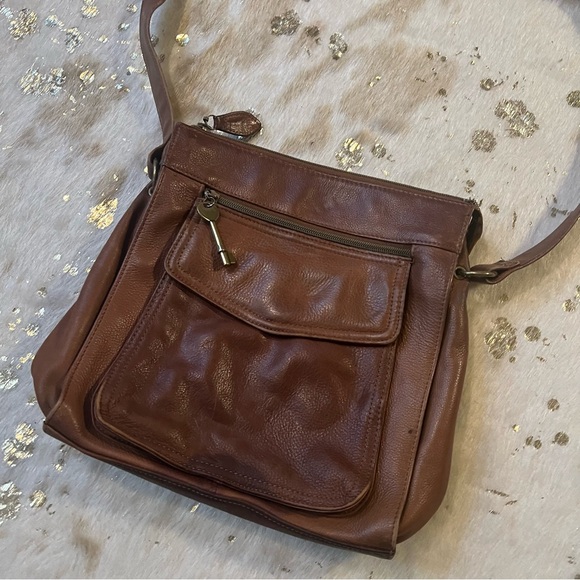 Fossil Brand Brown Leather Crossbody - Picture 1 of 6